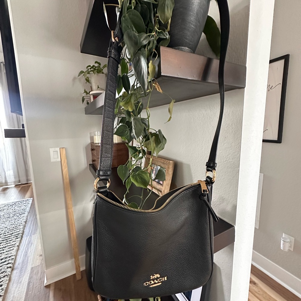 Coach Black Leather Shoulder Bag with Gold Accents